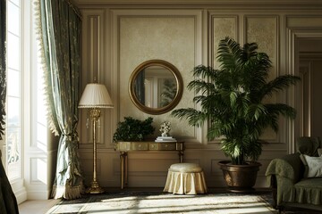 Fototapeta premium Opulent and Refined Interior of a Luxury Manor House with Antique Furnishings and Dcor