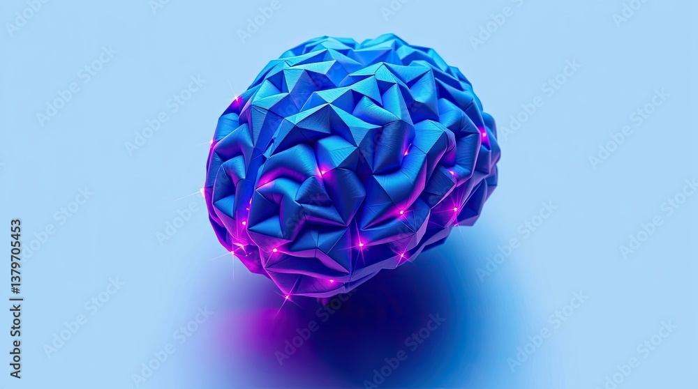 Poster a rendered model of a brain in a futuristic digital style