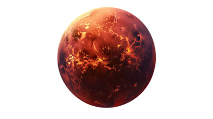 Fiery Planet: A dramatic, close-up view of a fiery, volcanic planet against a pure backdrop, with an intriguing interplay of light and shadow. 