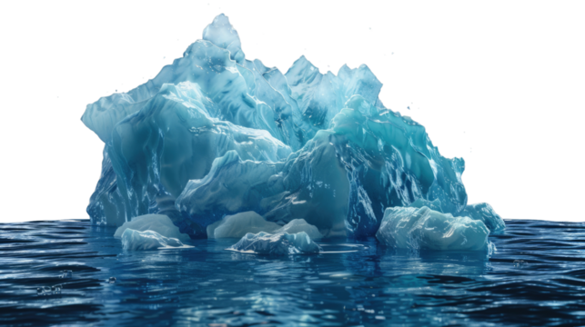 Iceberg's Silent Majesty: A massive iceberg floats serenely on the surface of a cold ocean, its intricate formations and glacial blue hues mirroring the sky above.