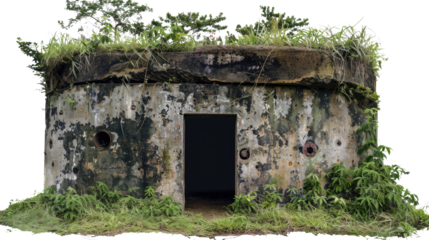Historical Bunker Structure: A weathered, circular concrete bunker, overgrown with vegetation, stands as a silent testament to history.