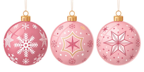 set for pink Christmas ball isolated on a transparent background