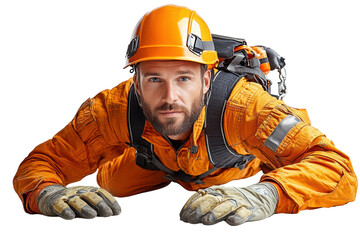 A male worker in an orange jumpsuit and helmet, demonstrating safety and professionalism in an industrial setting.
