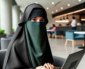 arab saudi arabian lady using a laptop