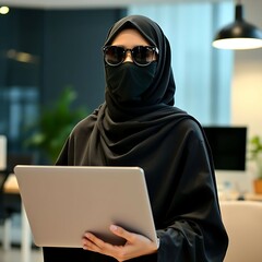 A muslim lady with laptop 