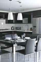 Stunning Modern Minimalist Kitchen with Sleek Appliances and Elegant Furniture in a Bright Open Plan Layout
