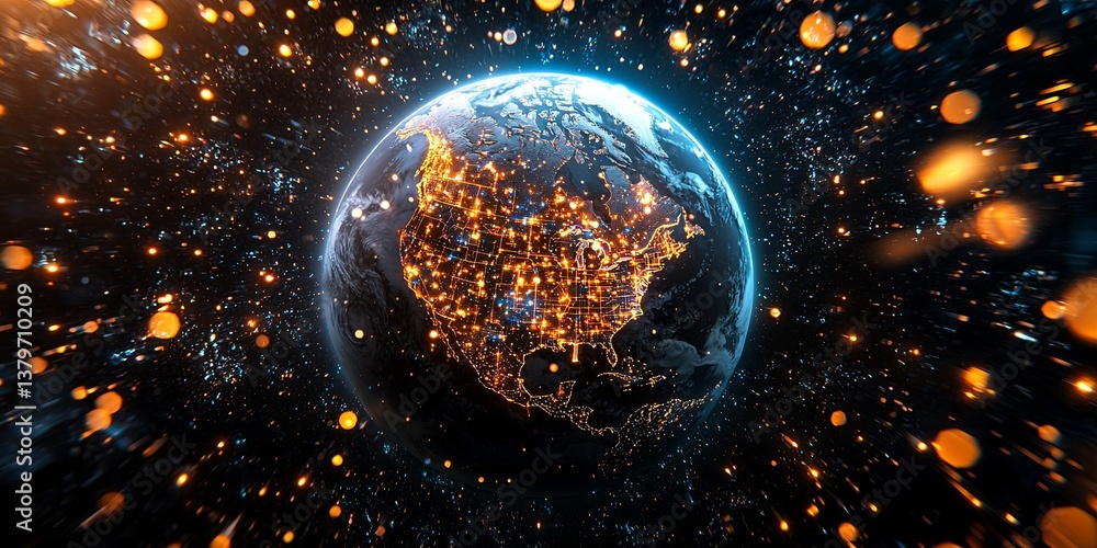 Poster a vast, interconnected network of communication, spanning the entire globe. global internet, telecom