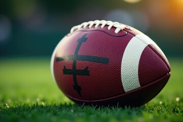 Fototapeta premium Close-up of an american football, laces visible , isolated object, football, sporting goods