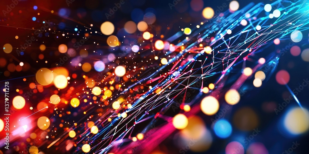 Poster a vibrant tapestry of interconnected nodes, representing the global flow of digital information, pul