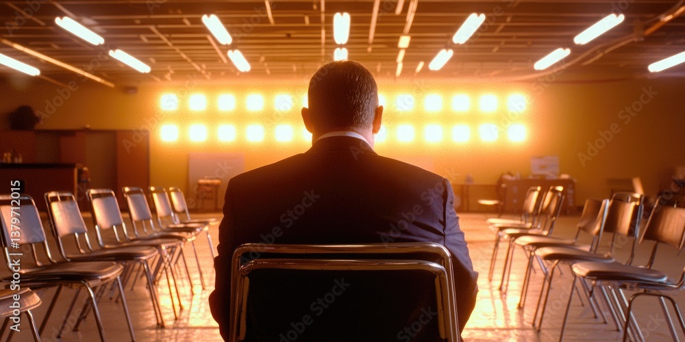 Aufkleber a lone silhouette of a business person in a formal suit, their head bowed in deep concentration, ill