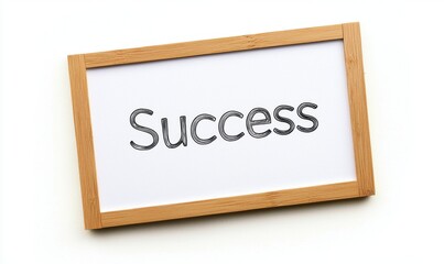 Success Text on Whiteboard with Wooden Frame Business and Motivational Concept Art