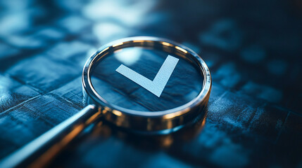 Magnifying glass and checkmark icon Represents document verification focusing on checking the authenticity of documents or adherence to company rules and policies