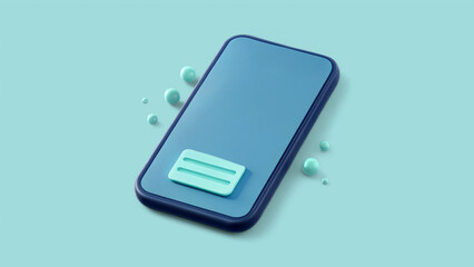 Fototapeta premium Office workspace 3D illustration concept. Smartphone with a minimalist design and bubbles on a teal background.