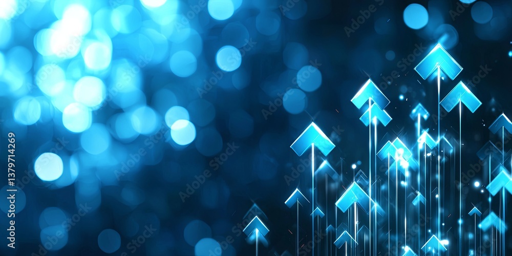 Poster A vibrant azure canvas, dotted with an array of sleek, upward-trending arrows, their points intertwined like a chain of ambition reaching for the sky, signifying growth a