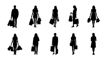 Silhouette of Diverse Shoppers: Urban Fashion, Commerce & Consumerism in Black and White