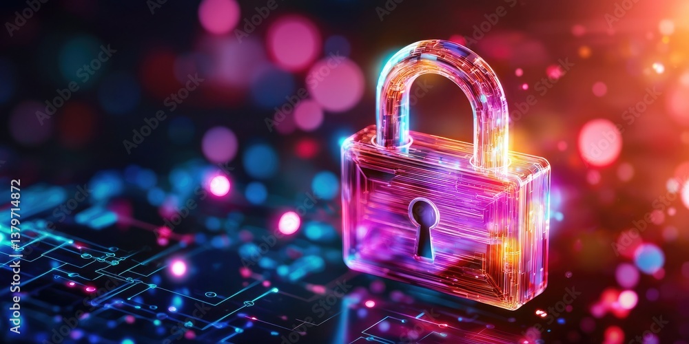 Poster a shimmering, transparent padlock floats against a vibrant, glowing backdrop, symbolizing the seamle