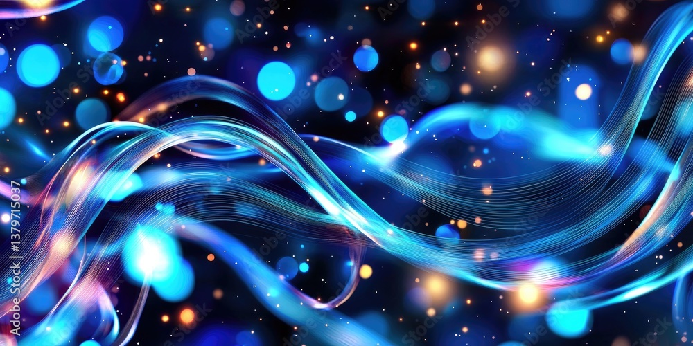 Poster a visual feast of digital transformation! a torrent of data streams, represented by vibrant blue lin
