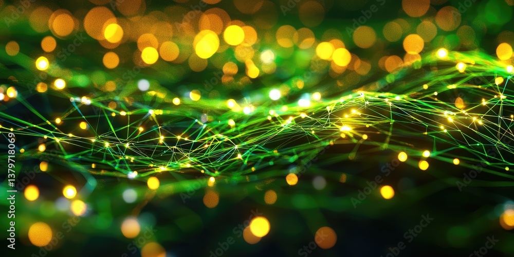 Poster a pulsating, interconnected web of data, forming a vibrant network of interconnected dots, represent
