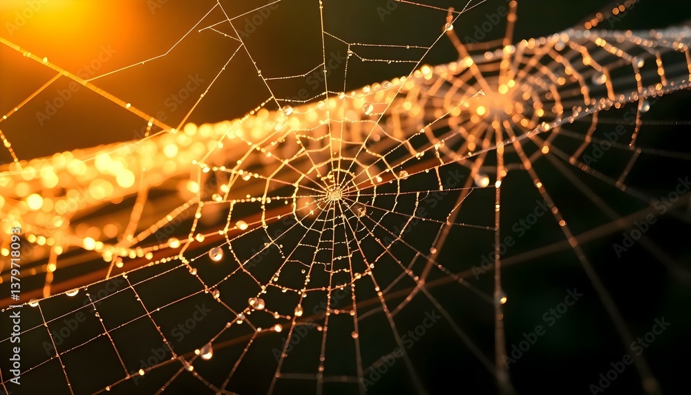 Wall mural spider web with dew drops on it