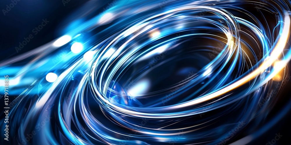 Poster a vibrant, abstract canvas pulsates with the energy of a swirling blue and white circular design, it
