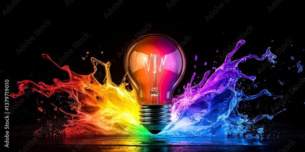 Poster a bulb of an idea, glowing with brilliance, sparks an explosion of innovation, ushering in a future 