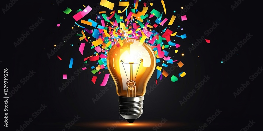 Poster a bulb of an idea, glowing with brilliance, sparks an explosion of innovation, ushering in a future 