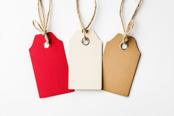 Sale Tags Hanging on a White Background