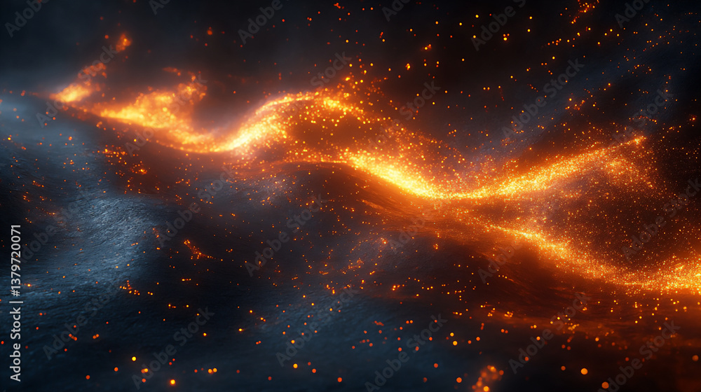 Poster abstract data flow: a dynamic scene of glowing data streams flowing through a network of interconnec