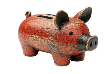 Vintage piggy bank, perfect for saving coins, on white isolated background.