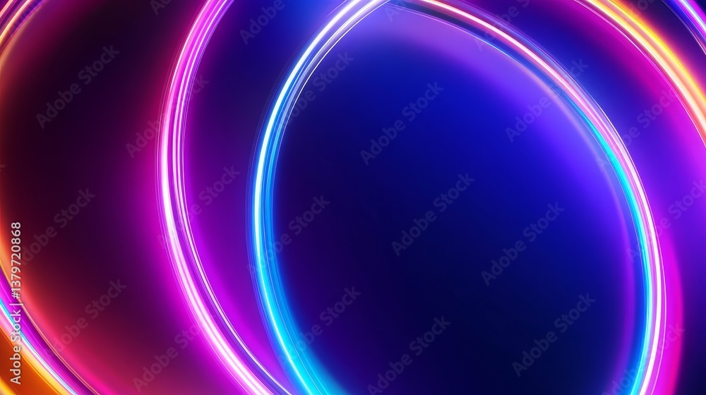 Poster vibrant neon circles glowing against a dark background, creating a dynamic visual effect