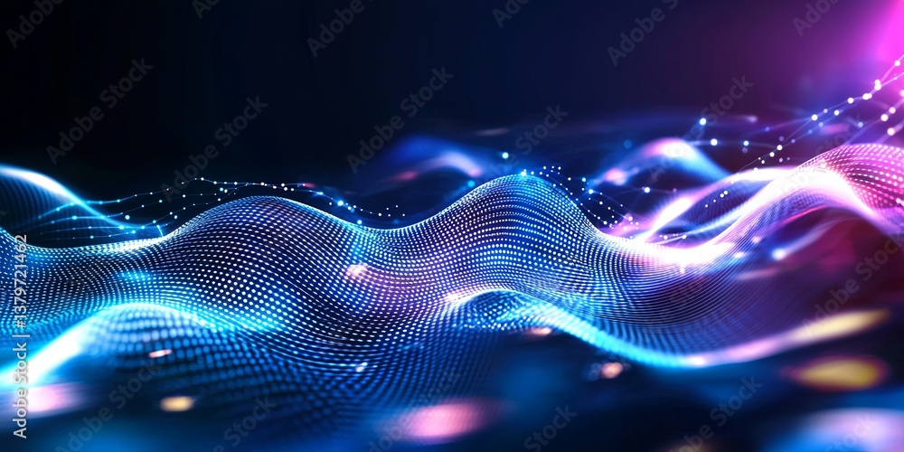 Aufkleber a dynamic, futuristic wave pattern, pulsating with an ethereal glow, stretches across a dark blue ca