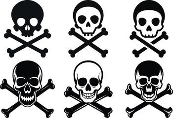 Set of skull and crossed bones silhouette icon, skull and bones silhouettes vector