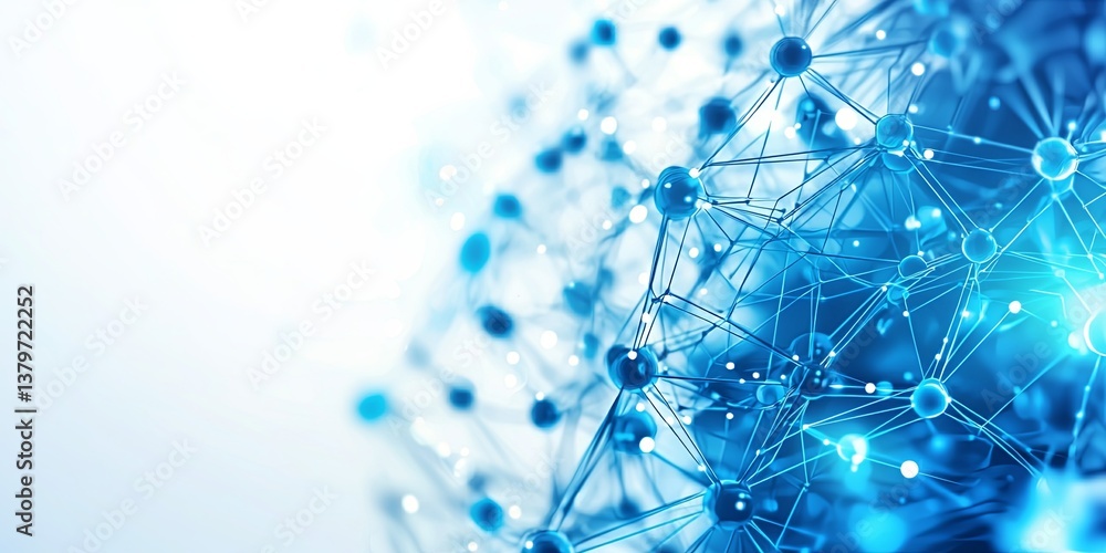 Leinwandbilder A mesmerizing blue network of interconnected dots and lines unfurls against a pristine white backdrop, symbolizing the intricate architecture of artificial intelligence a