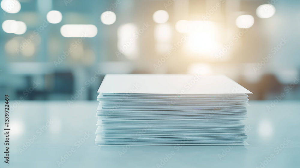 Aufkleber stack of blank cards on a table: a neat stack of pristine blank cards rests on a reflective table, w