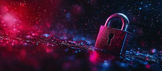 A glowing padlock represents security with vibrant abstract colors