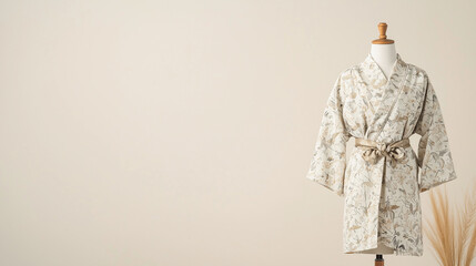 Obraz premium Japanese Kimono on a Mannequin: Exquisite kimono gracefully displayed on a mannequin, embodying elegance, tradition, and the artistry of Japanese culture.