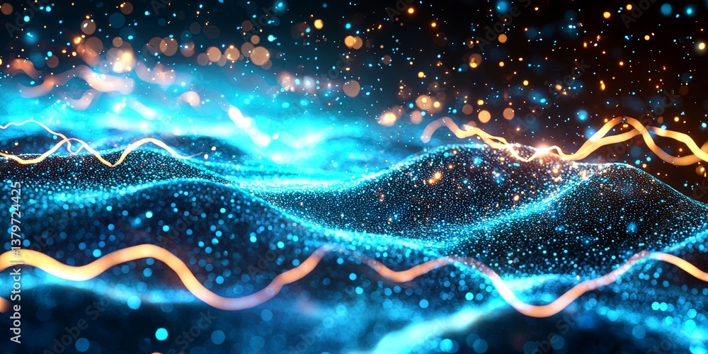 Poster A vibrant blue light, pulsating with an ethereal energy, symbolized the boundless interconnectedness of the digital world, a vast network of data and information that con