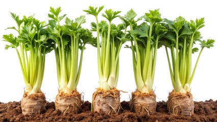 Silhouette Celery Root Plants, Closeup Vegetable Garden, Vertical Photography