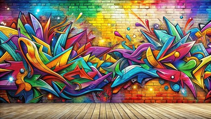 Fototapeta premium Colorful Abstract Graffiti Art Background, Vibrant Street Art Texture, Urban Wall Mural Design, Spray Paint Effect
