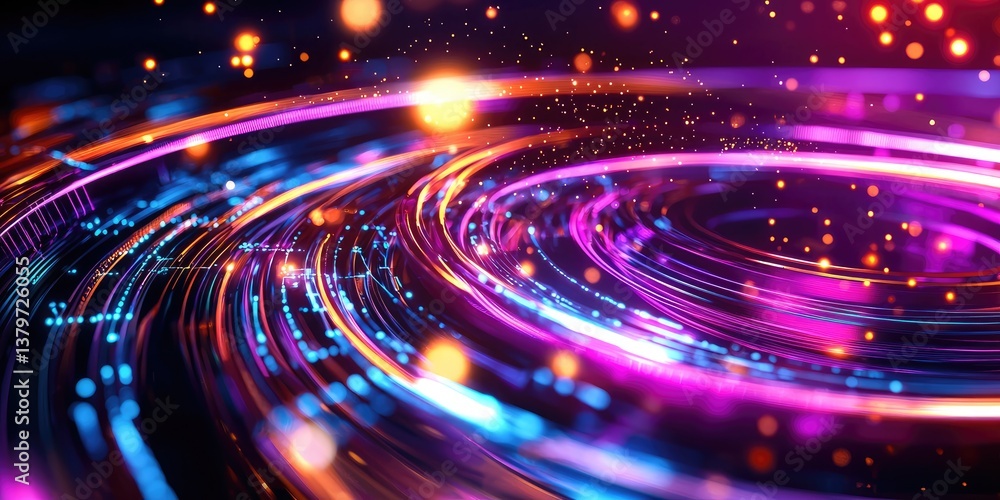 Poster A vibrant, digital canvas of swirling lines and glowing dots, reminiscent of the intricate circuitry of the internet, forming a dynamic surface representing the ever-evol