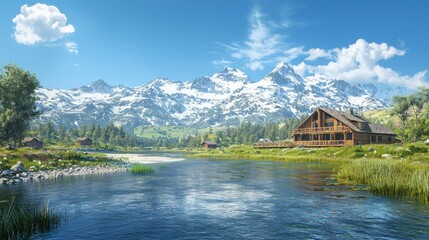 Naklejka premium Mountain Chalet by Serene River