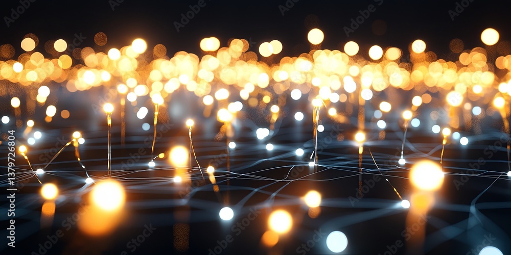 Aufkleber A constellation of luminous light bulbs, each representing a node in a vast network, illuminating a digital world of interconnected data and communication.