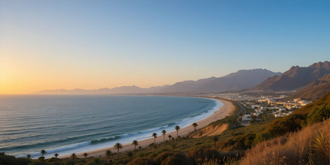 Misty sunrise landscape panorama