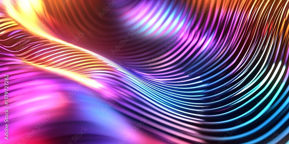 Poster A vibrant, pulsating 3D illustration of data waves, a digital symphony of lines representing crypto transactions and information flows. This futuristic cyber concept embo