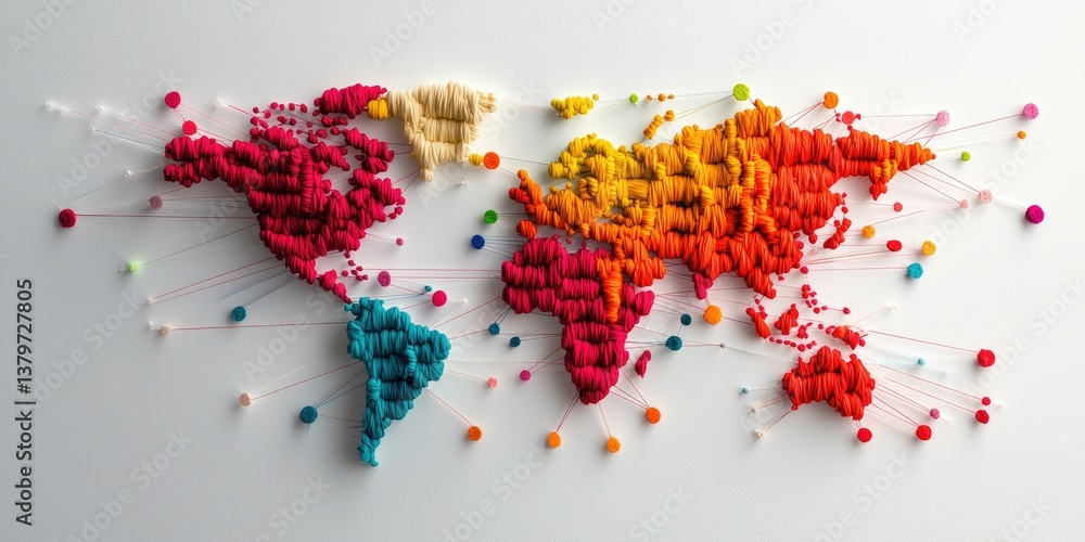 Poster a global tapestry woven with threads of networking. analyzing data exchange, customer connection, hr