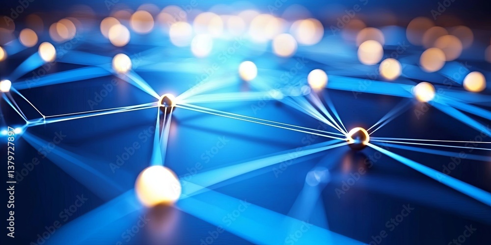 Poster A vibrant blue canvas pulsates with interconnected nodes, each representing a unique digital entity, symbolizing the seamless web of connections forged in the realm of te