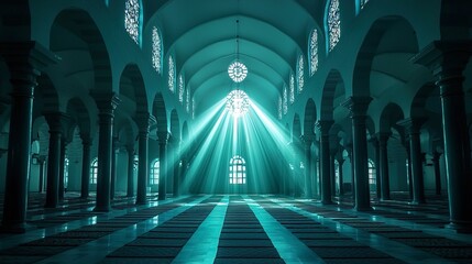 Interior architecture shows light streams illuminating the large hall beautifully