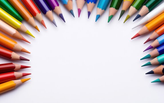 A colorful arrangement of pencils in a circular formation, showcasing vibrant hues.