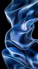 Abstract flowing blue shapes with lines against a black background