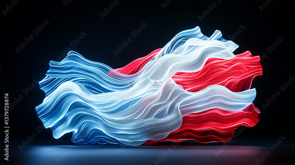Aufkleber abstract flag: dynamic rendering of flowing flag in vibrant blue, white, and red hues. capturing the